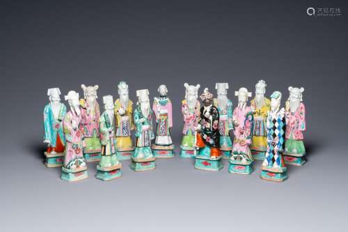 Fourteen Chinese famille rose figures of immortals, Qianlong...