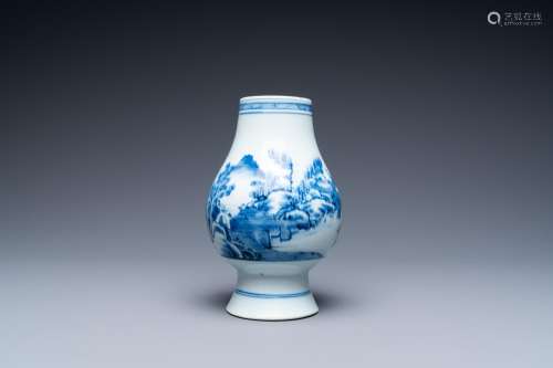 A Chinese blue and white vase with a landscape with figures,...