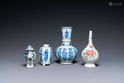 Four Chinese blue and white, famille rose and famille verte ...