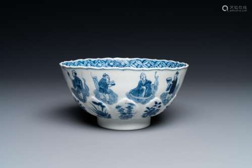 A Chinese blue and white lotus-shaped 'immortals' bowl, Chen...