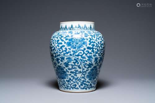 A Chinese blue and white 'peony scroll' vase, Kangxi