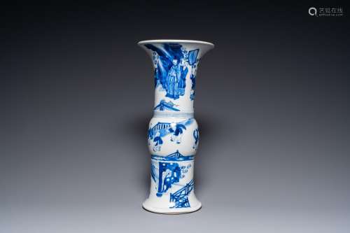 A Chinese blue and white 'gu' vase with figurative design, K...