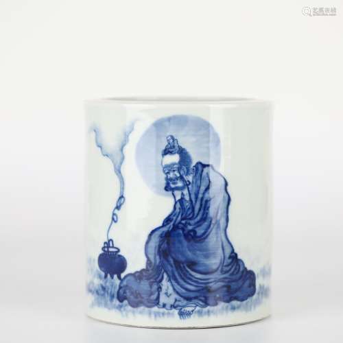 Chinese blue and white porcelain pen holder, Wang Bu