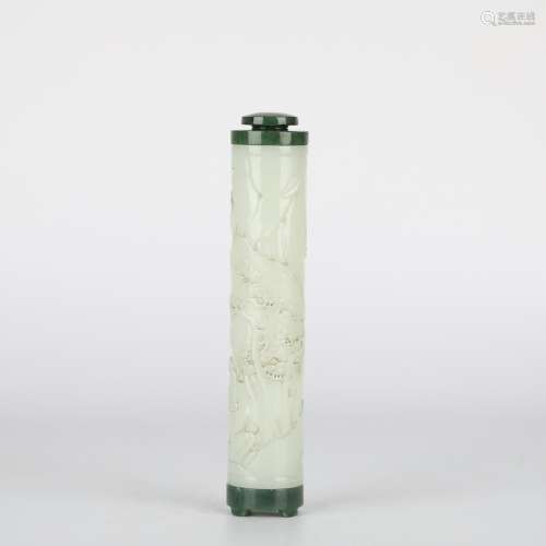Chinese white jade carving figure incense tube，18 century