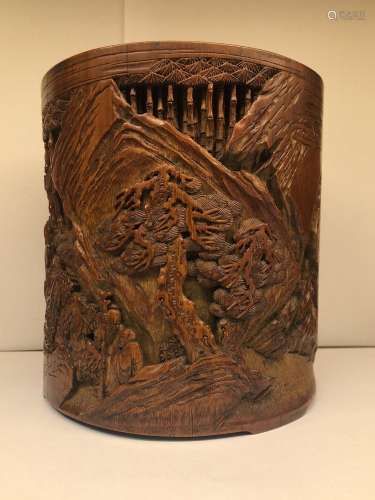 Chinese bamboo carving pen holder, Qing Dynasty