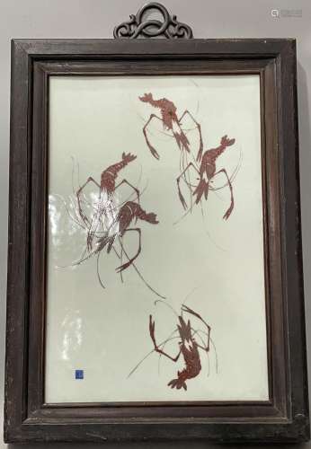Wang Bu, shrimp porcelain plaque