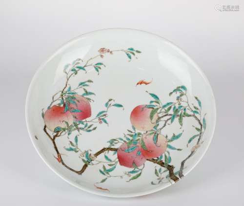 Chinese Fencai porcelain peach plate, Yongzheng