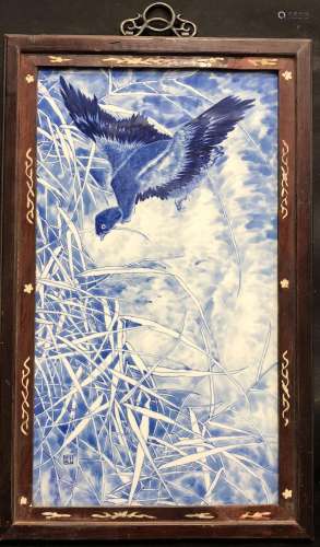 Wang Bu, blue and white glaze plaque