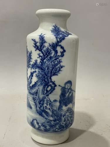 Wang Bu, Blue and White Glazed Porcelain Vase