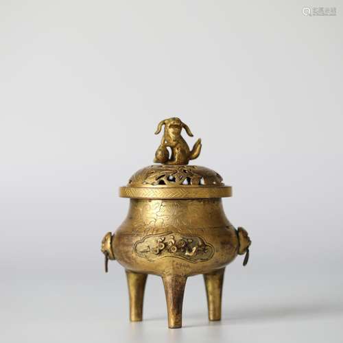 Chinese Gilt Bronze Incense Burner, Qing Dynasty