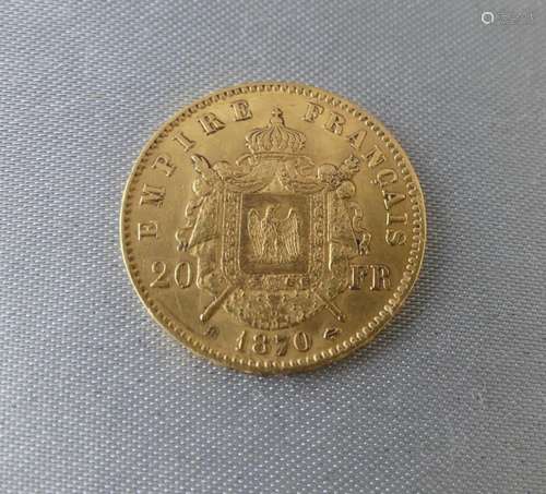 PIÈCE de 20 Francs de 1870 à effigie de Napoléon III lauré