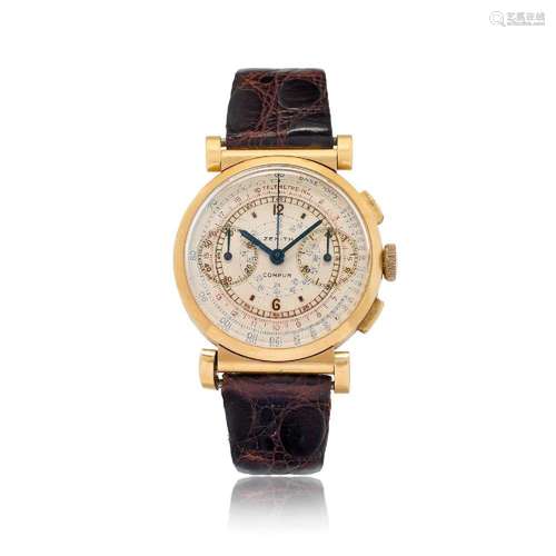 ZENITH COMPUR CHRONOGRAPH IN GOLD WITH HINGED LUGS, 40s