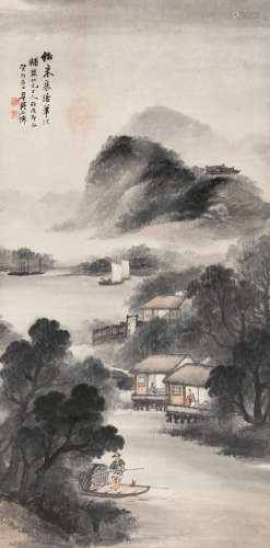 吴石仙  1903年  孤帆烟雨图
