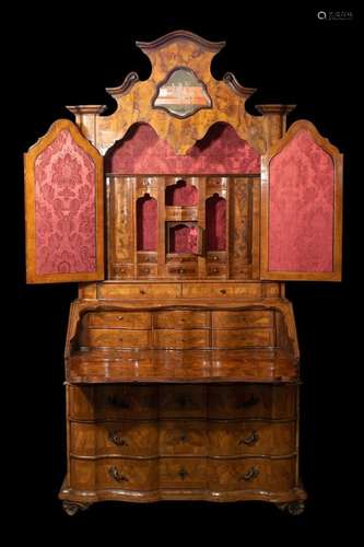 RARE CABINET scriban en placage de bois de ronce, if et dive...