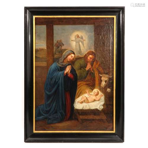 An Oil on Canvas Depicting Maria, Joseph and Child