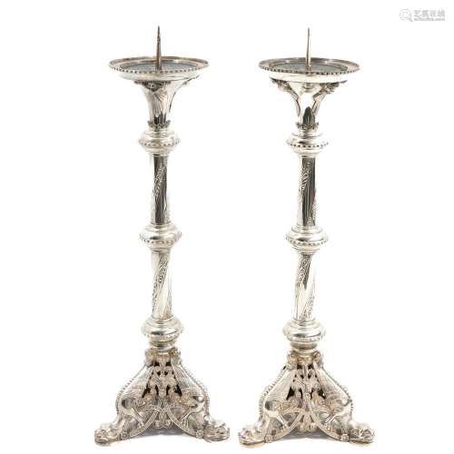 A Very Large Pair of Silver Candlesticks
