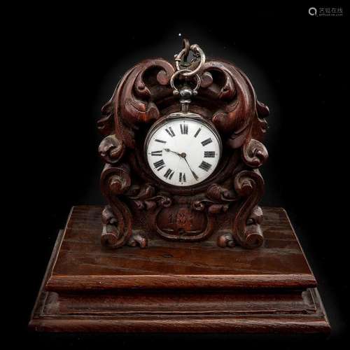 A Wood Watch Holder and English Silver Pocket Watch