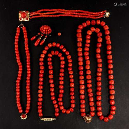 A Collection of Red Coral Jewelry