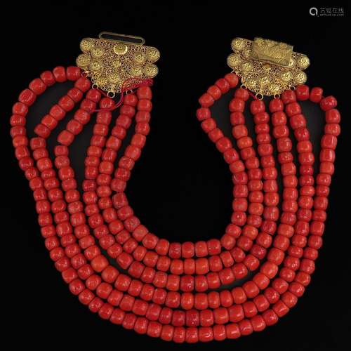 A 19th Century 6 Strand Red Coral Necklace on 18KG Clasp