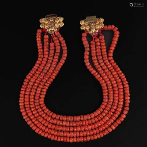 A 19th Century 5 Strand Red Coral Necklace