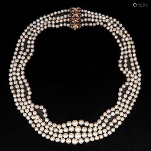 A 4 Strand Pearl Necklace on 14KG Clasp