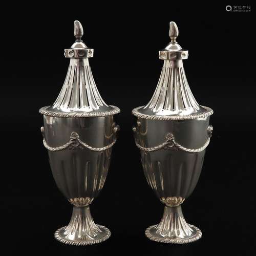 A Pair of Silver Potpourri Vases