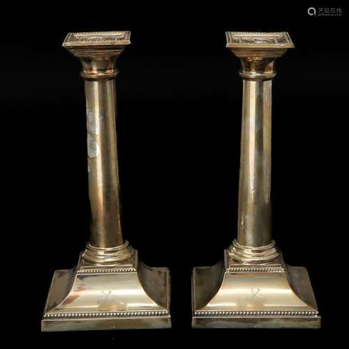 A Pair of Sheffield Silver Candlesticks