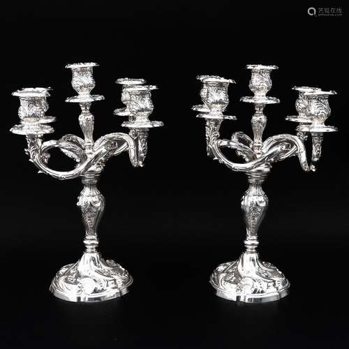 A Pair of Silver Candleabras