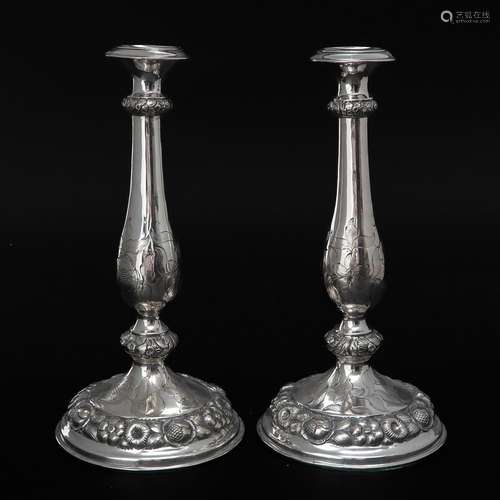 A Pair of 19th Century Silver Candlesticks