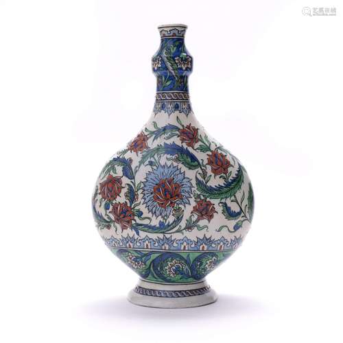 Grand vase bouteille Samson dans le style d'Iznik