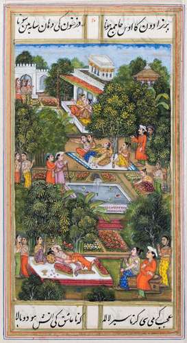 Miniature indienne peinte recto et verso illustrant un manus...