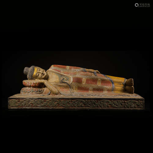 BLUESTONE PAINTED RECLINING BUDDHA (5TH CENTURY) , NORTHERN ...