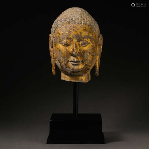 BLUESTONE MUD GOLD BUDDHA HEAD (5TH CENTURY) , NORTHERN WEI ...