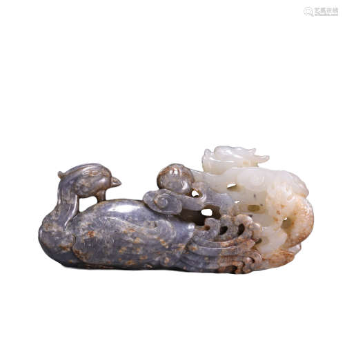 CHINESE QING DYNASTY HETIAN JADE CARVING DRAGON AND PHOENIX ...
