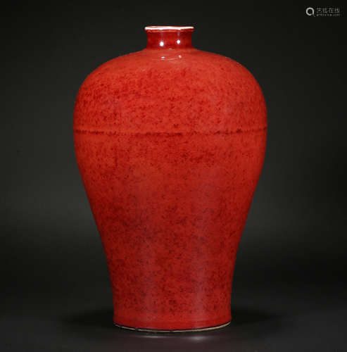 CHINESE QING DYNASTY RED GLAZED PLUM BOTTLE