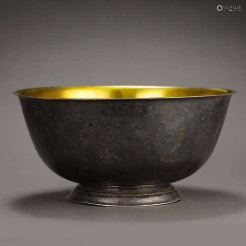CHINESE QING DYNASTY SILVER GILDED BOWL