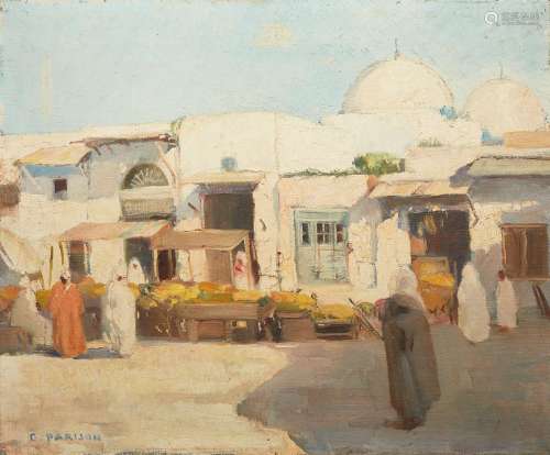 GASTON PARISON (1889-1959)MARCHÉ À TUNISMARKET SCENE IN TUNI...