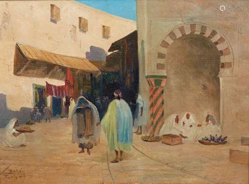 THÉODORE BALKE (1875-1951)PROMENEURS DEVANT LE SOUK EL ATTAR...