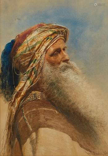 f- CARL HAAG (1820-1915)PORTRAIT D'HOMME AU TURBAN MULTICOLO...