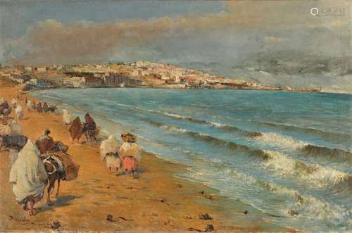 CARLOS ABSCAL (1871-1948) Promenande le long de la mer huile...