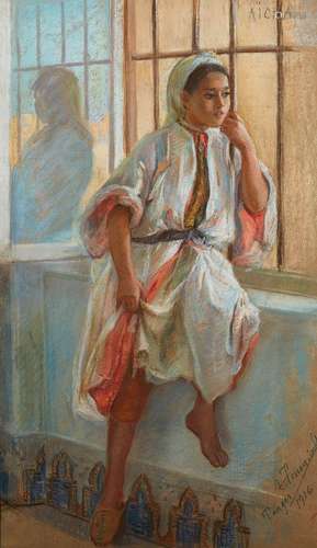 RENÉE TOURNIOL (1876-1953) )"AÏCHA"Pastel sur papi...