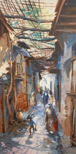 MAX FLÉGIER (XXE SIÈCLE)"SOUK À FÈS"A SOUK IN FESH...