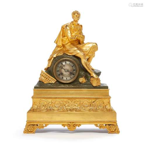 "LORD BYRON COMPOSANT"Pendule en bronze à double p...