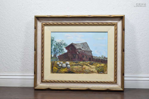 Wood Framed House with Landscape Oil Painting, Artist Sade S...