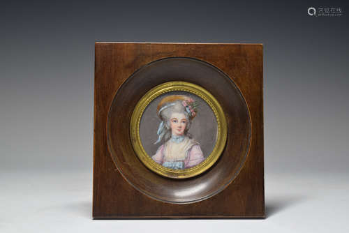 Hand Painted Wood Framed Lady Portrait Miniature