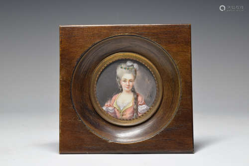 Hand Painted Wood Framed Lady Portrait Miniature