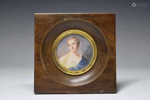 Hand Painted Wood Framed Lady Portrait Miniature