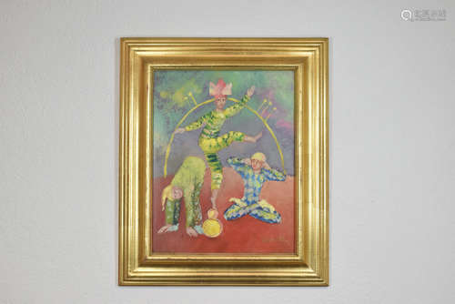 Group of Three Clowns Oil Painting, Artist Daniela I.S.O Sig...