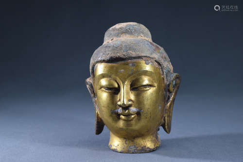 Gilt Bronze Buddha Head Figure