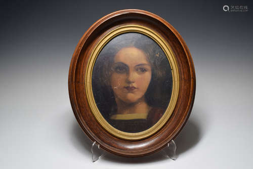 Oval Shape Wood Framed Lady Portrait Oil Painting